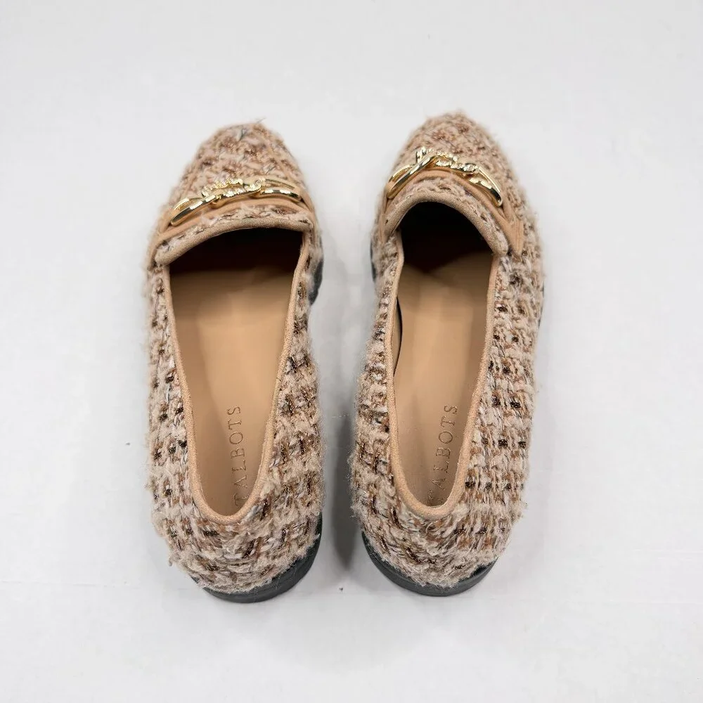 Talbots Leighton Chain Metallic Boucle Tweed Loafers Café Ivory Sz 8 1/2M - NWOT